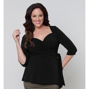 Kiyonna Top 2X Black Sweetheart Wrap Slimming Retro Vibe Business Casual Party